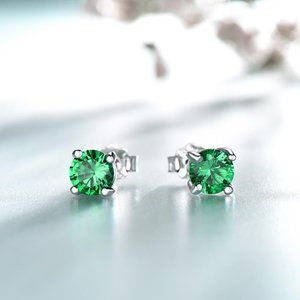 ROUND EMERALD GREEN CUBIC ZIRCONIA EARRINGS